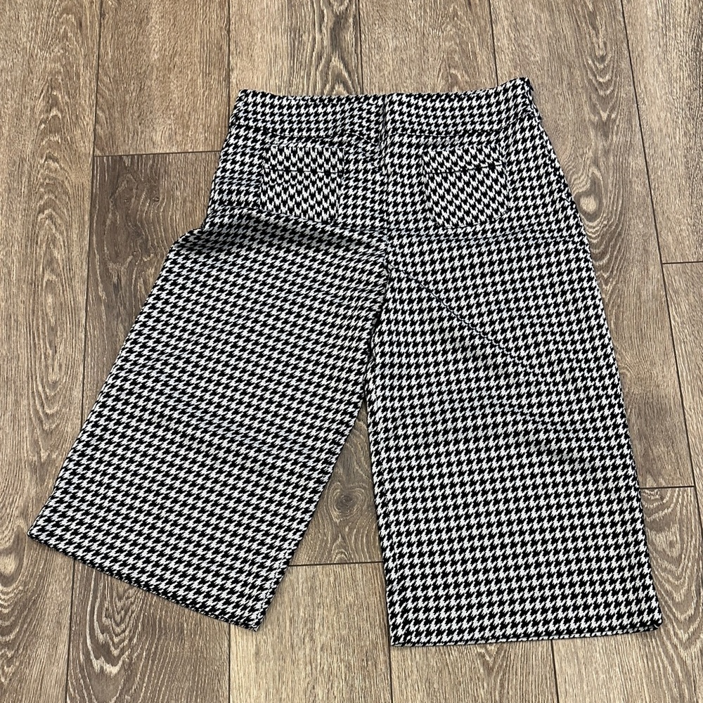 Anthro Eva Franco Black and White Houndstooth Pants Cropped 14 Wide Leg